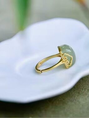 Gold-Plated Green Jade Dome Ring